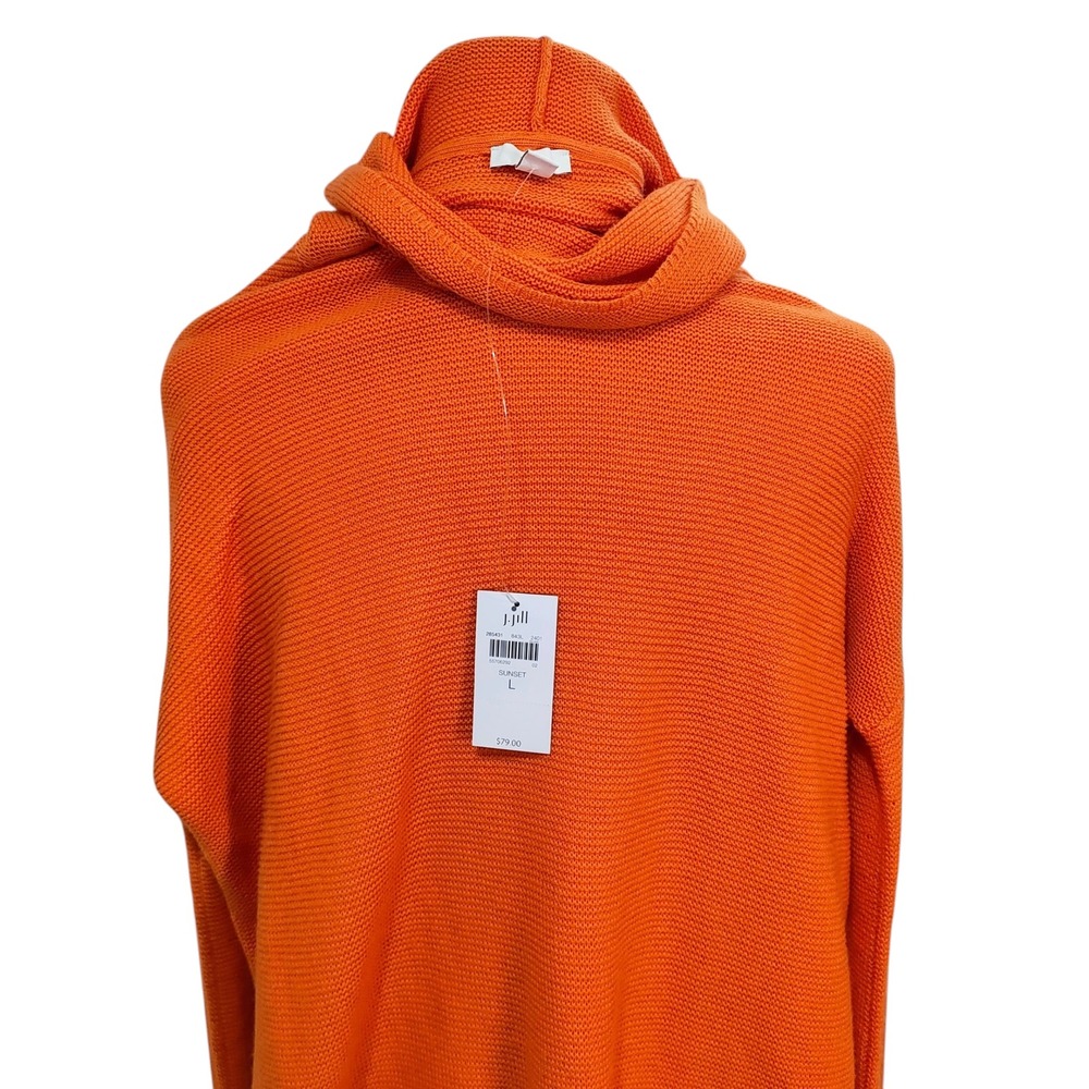 NWT J.Jill Sunset Orange Cotton Blend Knit Sweater Fall Pumpkin Cozy Halloween - Picture 5 of 11
